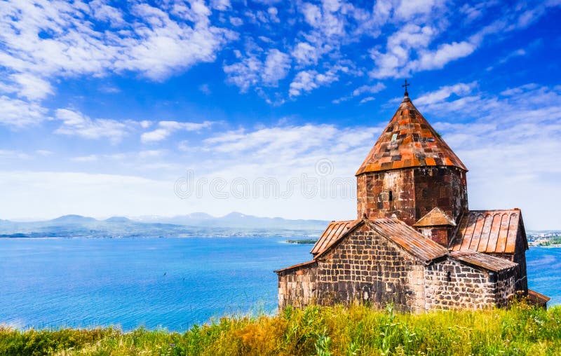 Scenic view of an old Sevanavank church in Sevan in Armenia. Scenic view of an old Sevanavank church in Sevan in Armenia